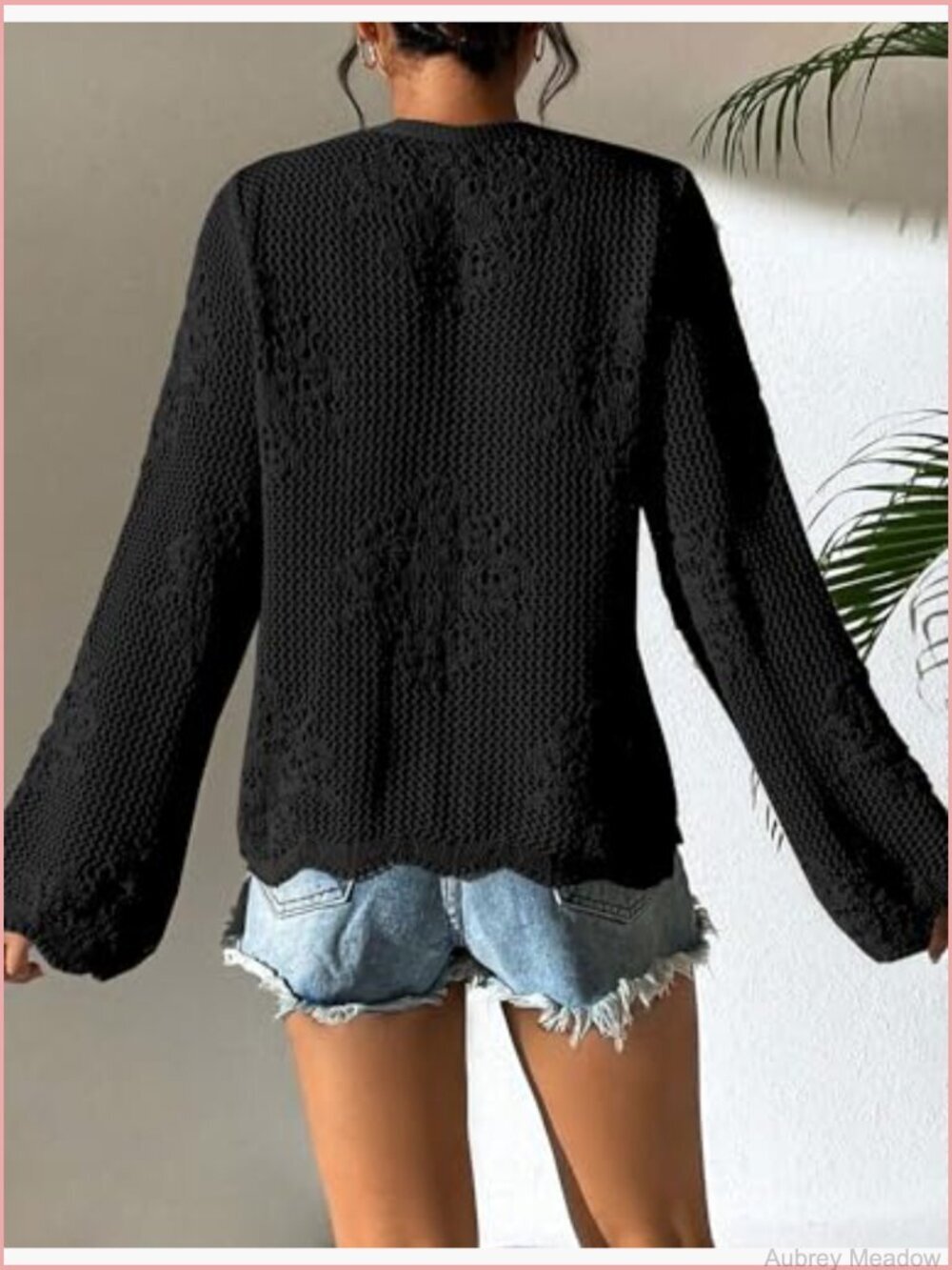 Lightweight Crochet Tie Front Long Sleeve Cardigan Summer Knit Cover Up - Picture 5 of 5